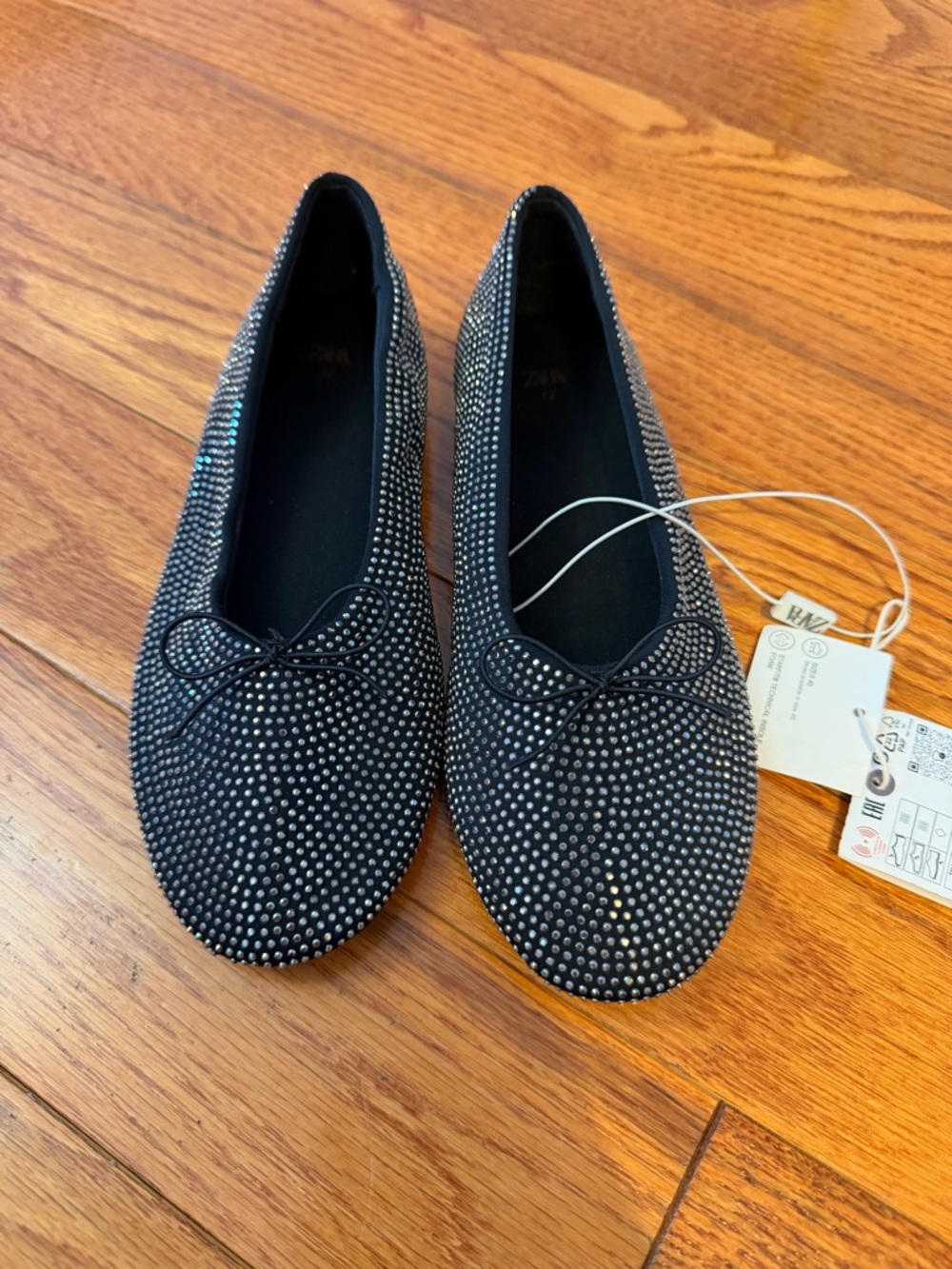 Zara Black Crystal-Embellished Kids Ballet Flats